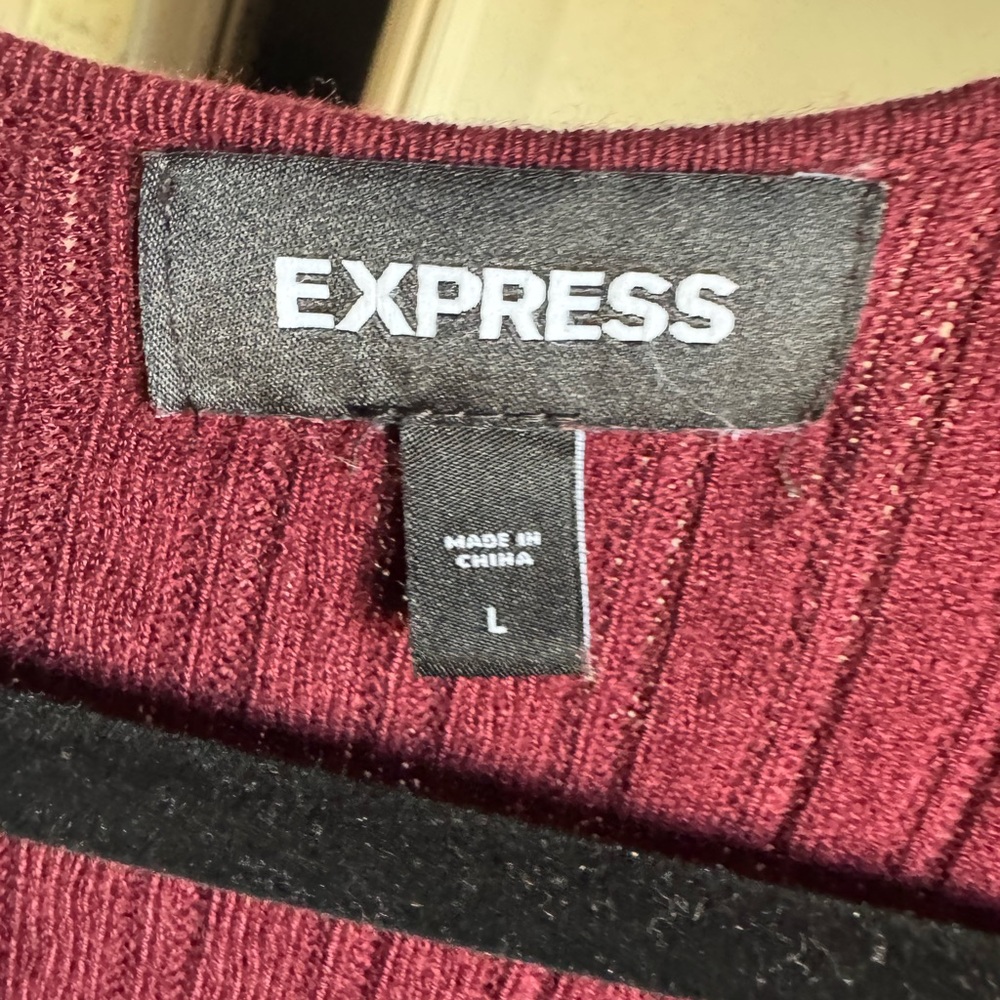 Express Deep Red Ribbed Knit Top - Picture 2 of 3